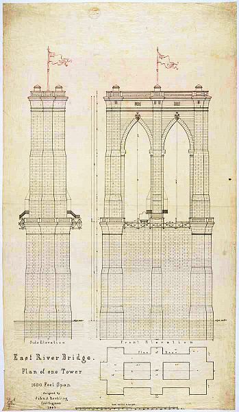 349x600 plan for the east tower of the brooklyn bridge - Brooklyn Bridge Architectural Drawing
