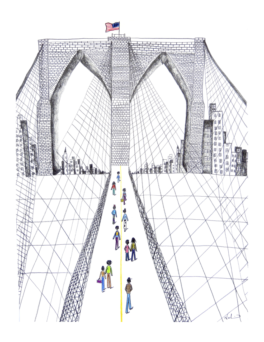 1000x1294 Brooklyn Bridge - Brooklyn Bridge Architectural Drawing