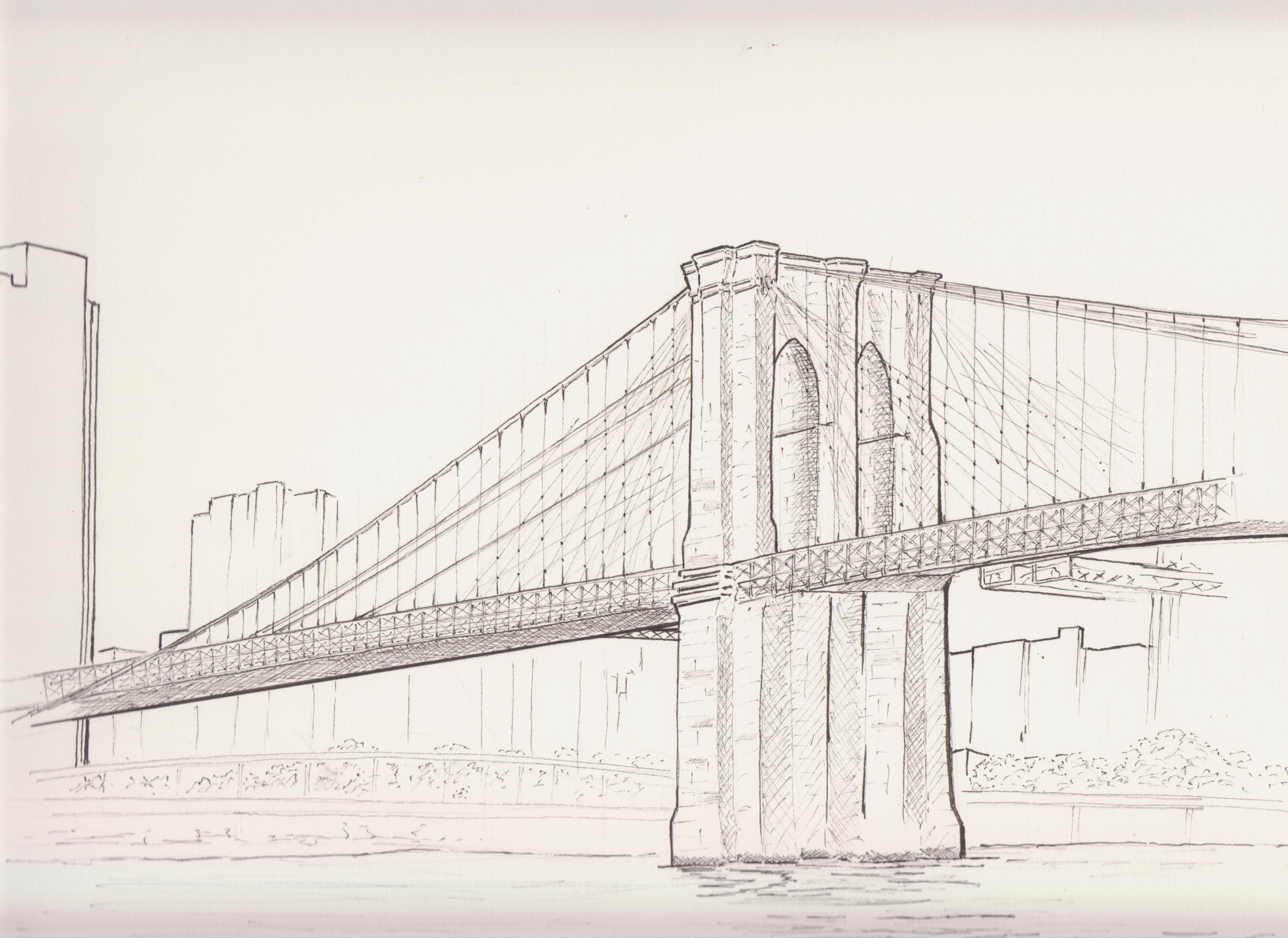 2450x1785 brooklyn bridge ink drawing 'skine art - Brooklyn Bridge Drawing