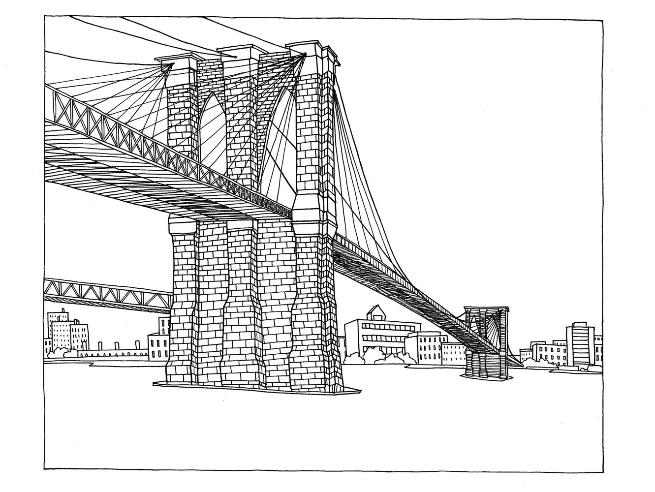 1331x1000 exploring the pages of color this book new york city tats new - Brooklyn Bridge Drawing