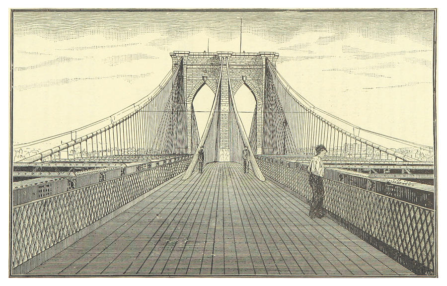 900x576 vintage brooklyn bridge illustration - Brooklyn Bridge Drawing
