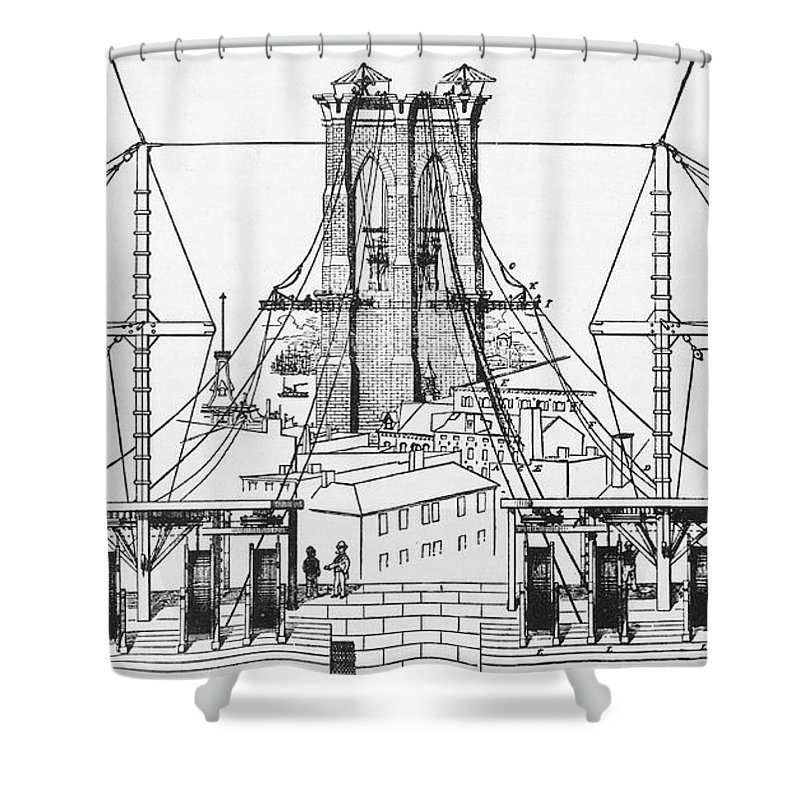 800x800 Brooklyn Bridge Diagram Shower Curtain For Sale - Brooklyn Bridge Line Drawing