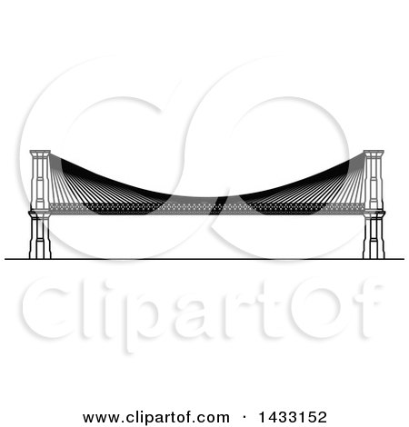 450x470 Clipart Of A Black And White Line Drawing Styled American Landmark - Brooklyn Bridge Line Drawing