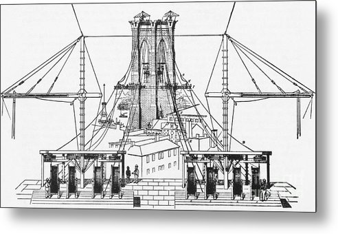 492x340 Brooklyn Bridge Diagram Metal Print - Brooklyn Bridge Line Drawing