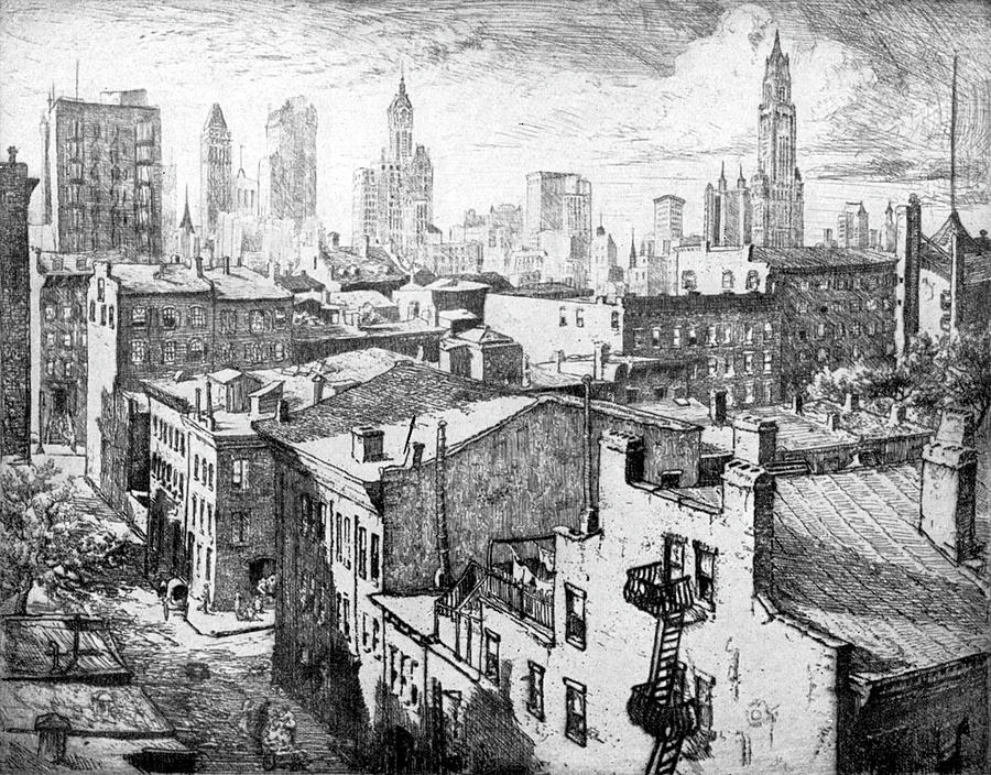 900x704 New York Love Lane, Brooklyn Drawing - Brooklyn Drawing