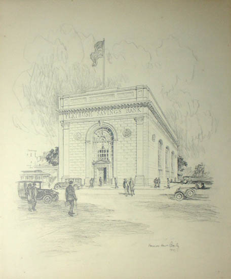 456x550 View, New York City, Brooklyn, Flatbush Savings Bank, Vernon Howe - Brooklyn Drawing