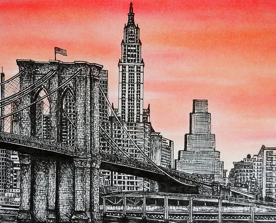 900x728 Brooklyn Bridge Drawing - Brooklyn Drawing
