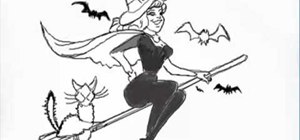 300x140 how to draw a nice witch on a broom for halloween drawing - Broom Drawing