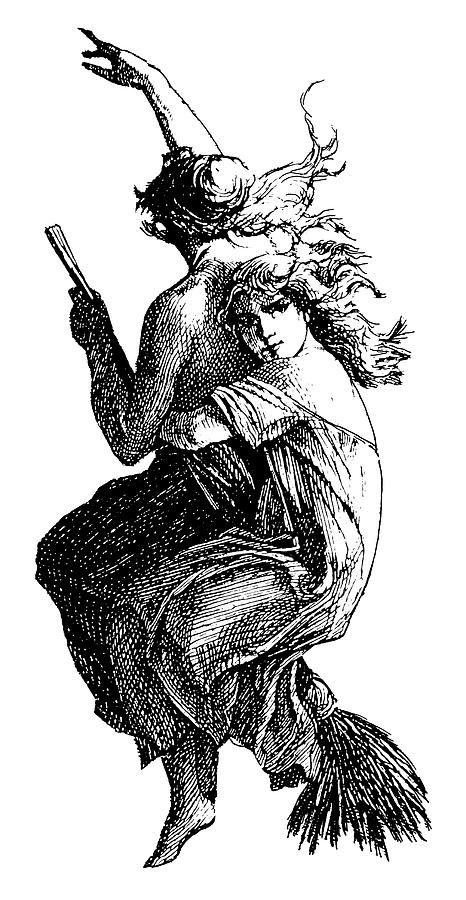 466x900 a young witch gets a lift on the broom drawing - Broom Drawing