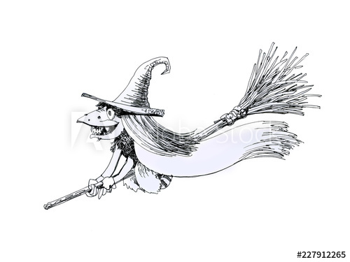500x375 Witch On A Broomstick, Drawing Pen - Broomstick Drawing
