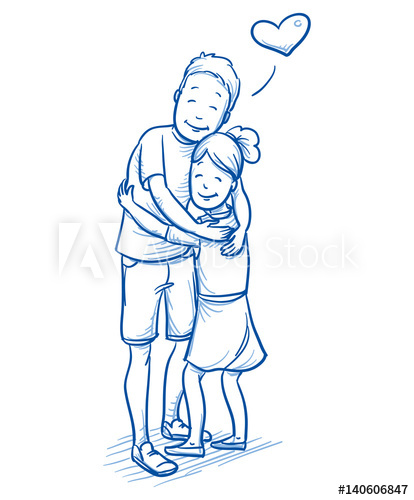 414x500 happy young boy hugging his younger sister, love between brothers - Brother And Sister Drawing