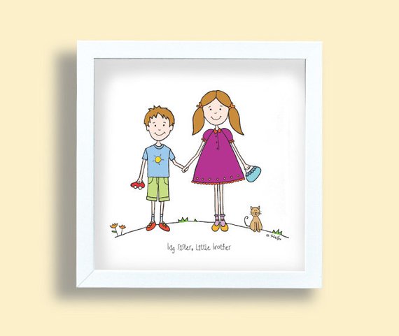 570x481 big sister little brother art print kids drawing children etsy - Brother And Sister Drawing