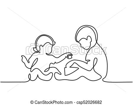 450x357 toddler girl playing with her newborn brother continuous line - Brother Drawing