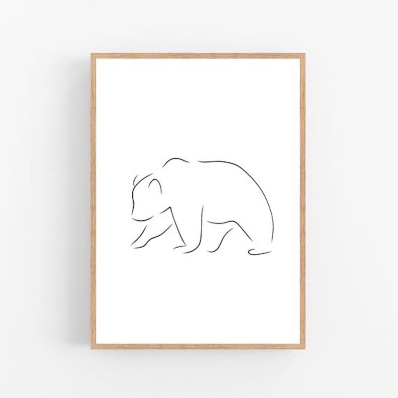 794x794 Bear Line Art Bear Print Abstract Animal Wall Decor Etsy - Brown Bear Line Drawing