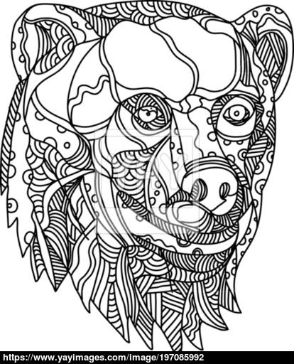 414x512 brown bear head doodle vector - Brown Bear Line Drawing