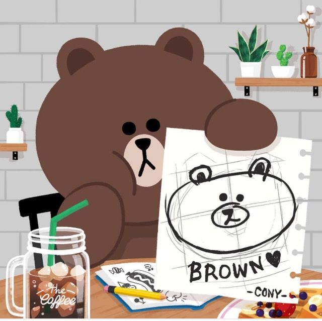 640x639 cony's drawing, model brown line life line friends, line - Brown Bear Line Drawing
