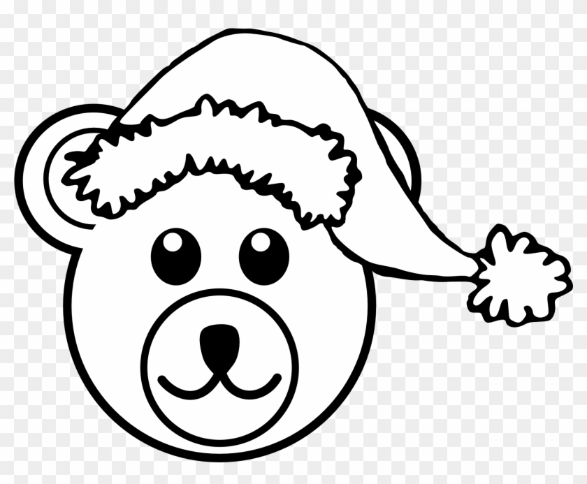 840x693 bear head brown with santa hat black white line art - Brown Bear Line Drawing