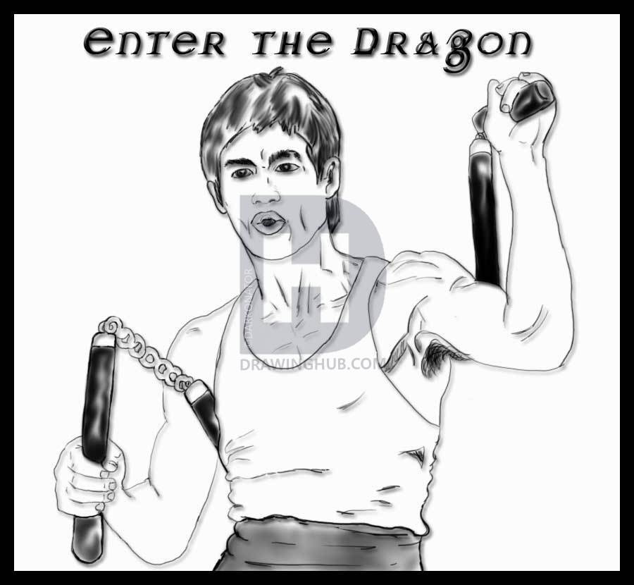 900x830 How To Draw Bruce Lee, Step - Bruce Lee Cartoon Drawing