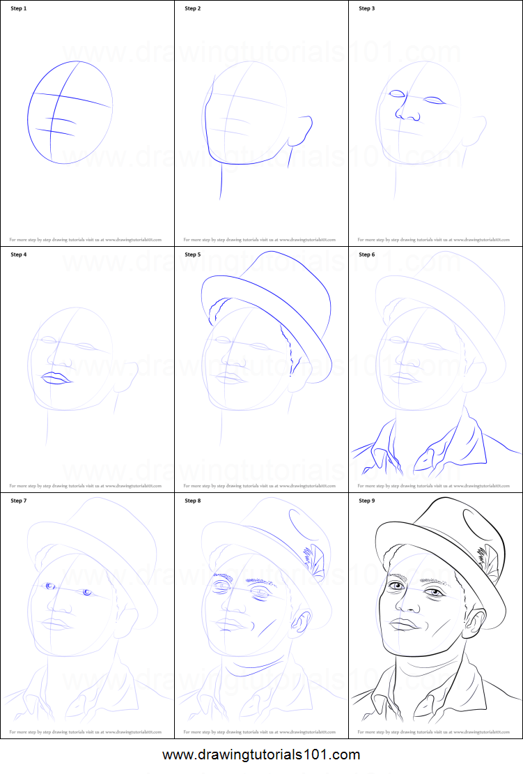751x1110 how to draw bruno mars printable step - Bruno Drawing