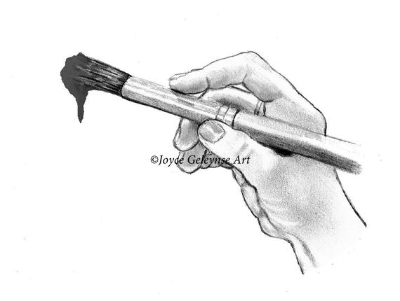 570x430 pencil clipart hand drawn clip art hand with paint brush etsy - Brush Drawing
