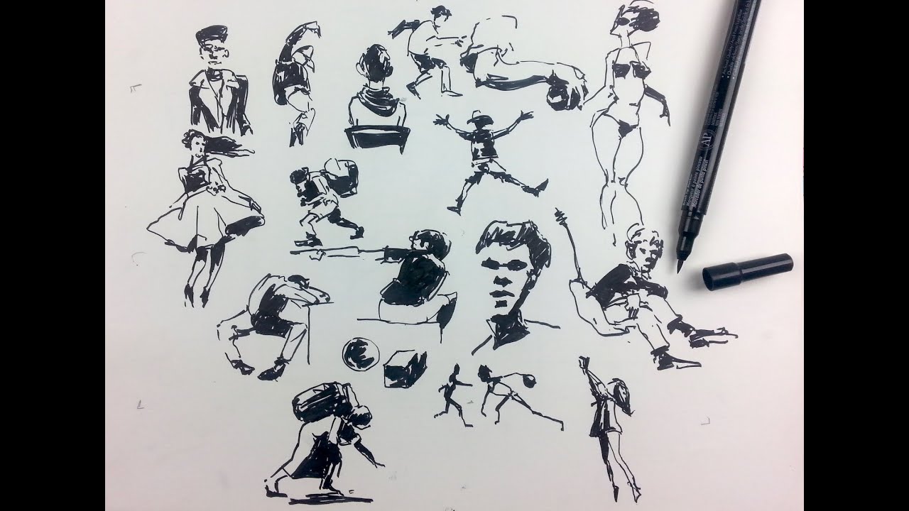 1280x720 gesture drawing people sketching with a brush pen - Brush Pen Drawing