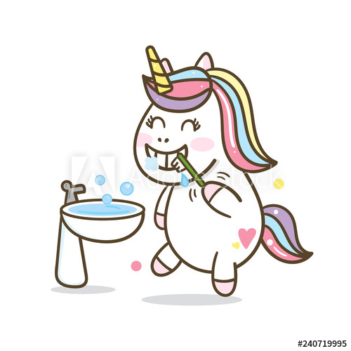 500x500 cute unicorn brushing teeth cartoon illustration - Brushing Teeth Drawing