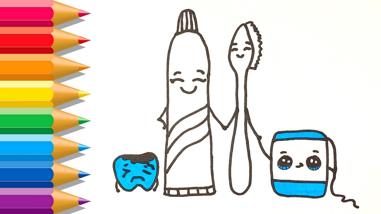 1280x720 how to draw a cute tooth brush tooth paste and floss easy - Brushing Teeth Drawing