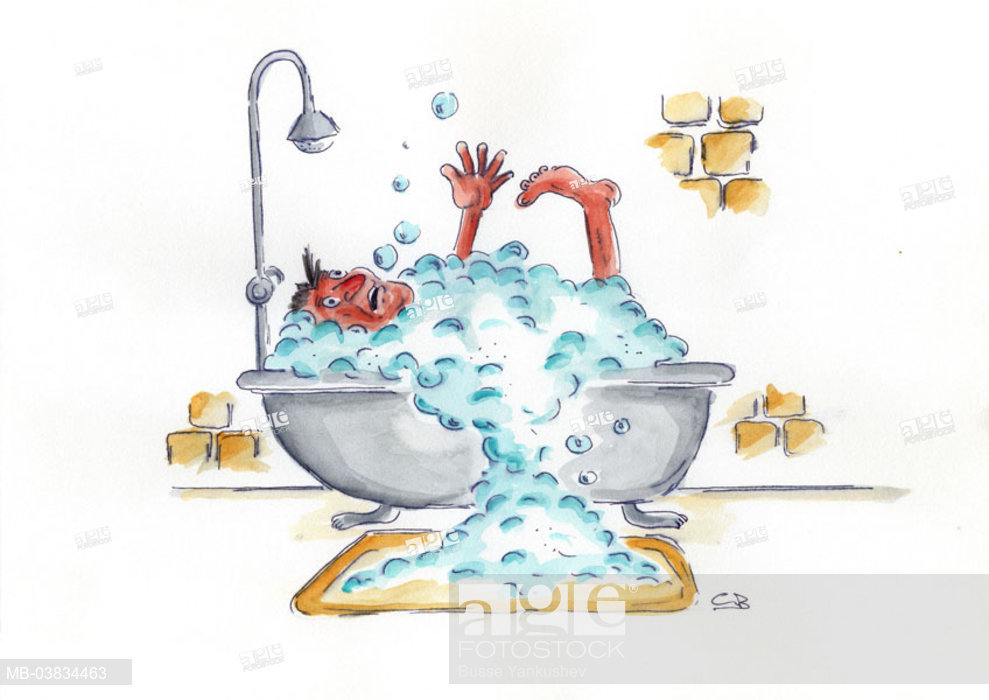 989x700 illustration, man, bath, gesture, panic, drowns, drawing, bathtub - Bubble Bath Drawing