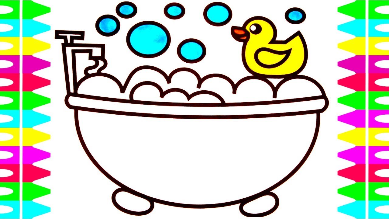 1280x720 learn how to draw a bubble bath with rubber duck for kids - Bubble Bath Drawing