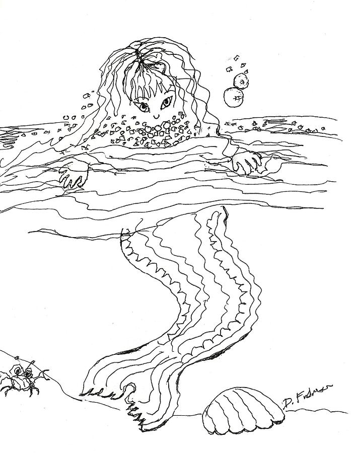 703x900 Mermaid Bubblebath Bw Drawing - Bubble Bath Drawing