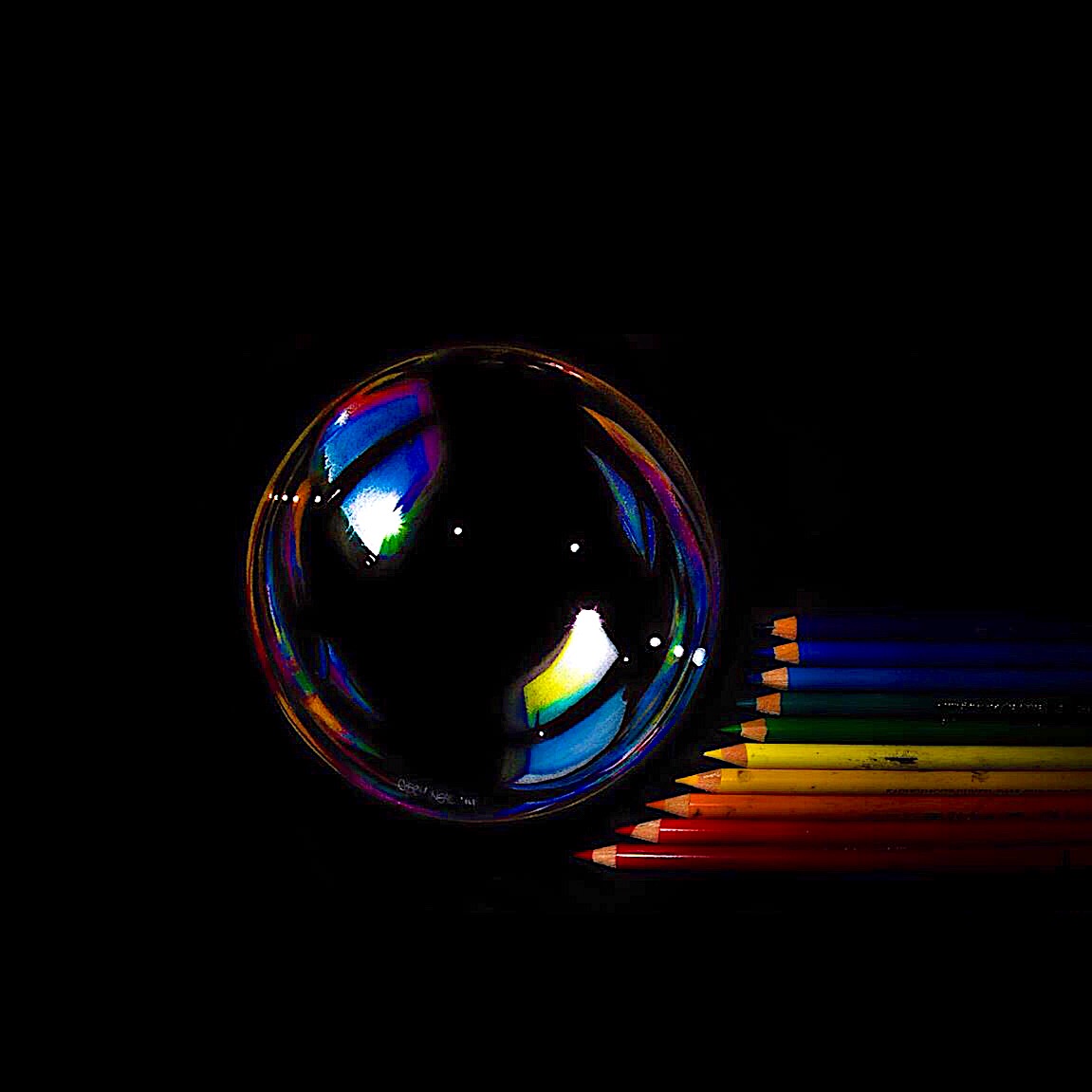 1151x1151 bubble drawing on black paper - Bubble Drawing