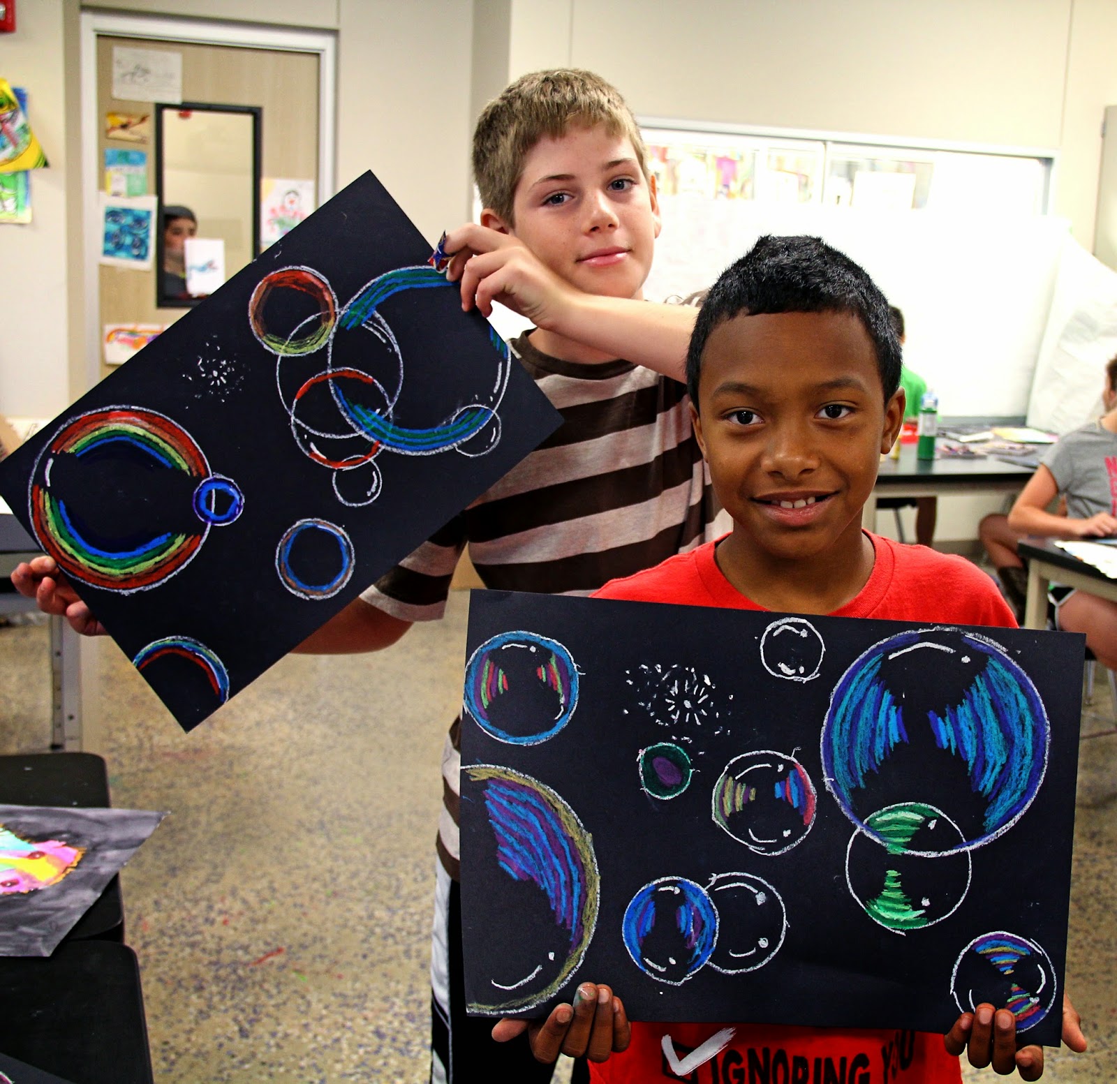 1600x1553 Smart Class Floating On To Grade!! End Of The Year Project! - Bubble Drawing On Black Paper