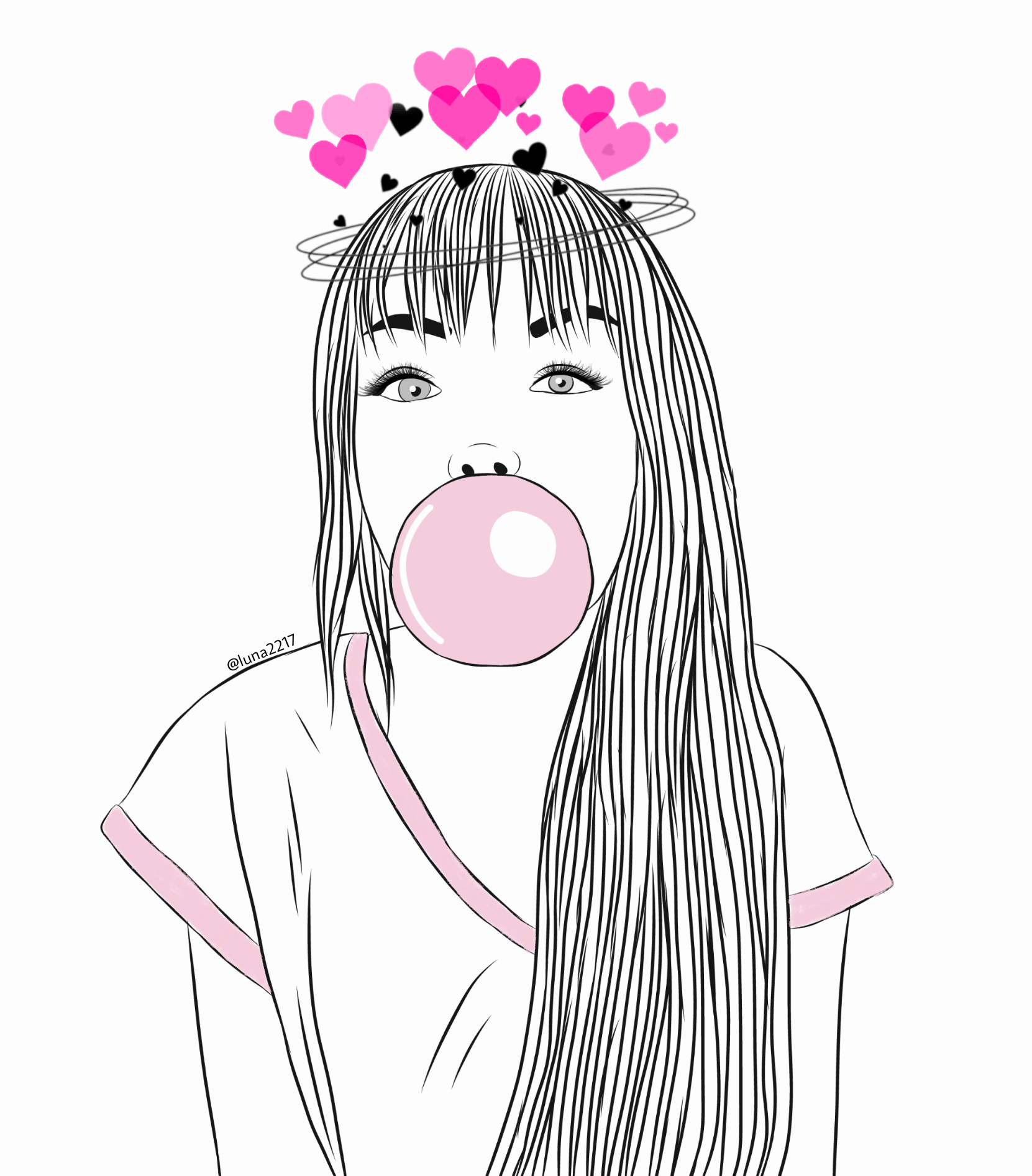1661x1893 bubble gum pink! freetoedit bubblegum gum girl drawing - Bubble Gum Drawing