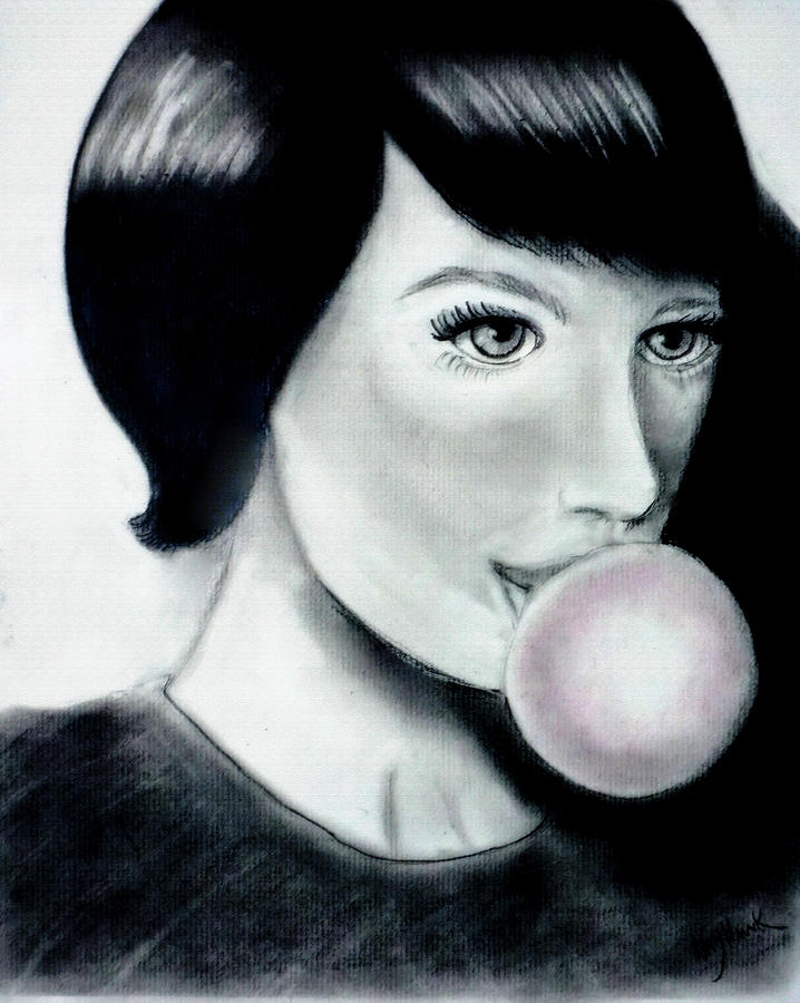 718x900 girl with the bubble gum drawing - Bubble Gum Drawing