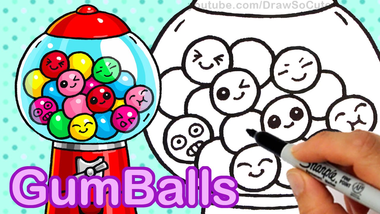 1280x720 How To Draw A Gumball Candy Machine Easy - Bubble Gum Machine Drawing
