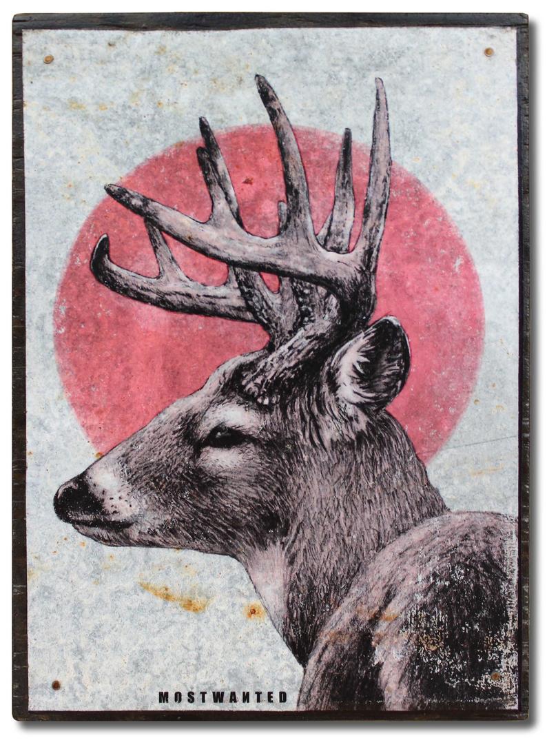 794x1074 Deer Head With Red Sun Antlers Pencil Drawing Artwork Etsy - Buck Head Drawing