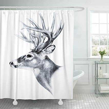 425x425 emvency shower curtain stag big white tail deer head - Buck Head Drawing