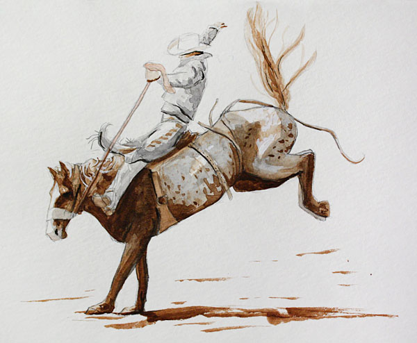 600x494 Bucking Horse In Watercolor Greg Tatum - Bucking Horse Drawing