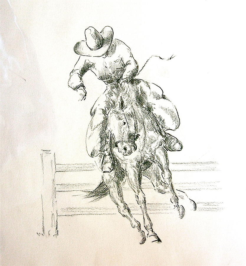 834x900 Cowboy On Bucking Horse Drawing - Bucking Horse Drawing
