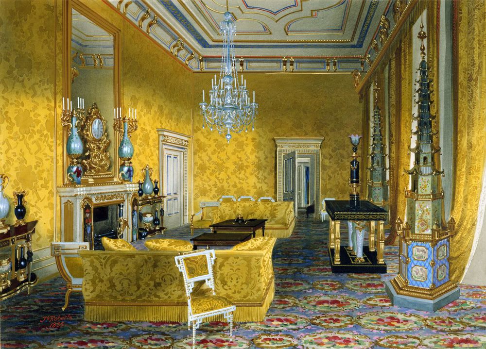 1000x719 buckingham palace the yellow drawing room watercolour world - Buckingham Palace Drawing