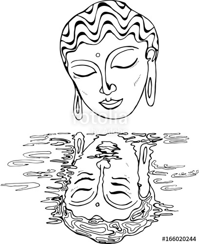 408x500 An Illustration Of A Buddha And His Reflection Black And White - Buddha Black And White Drawing