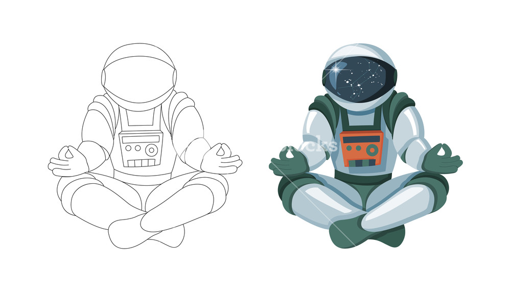 1000x572 Figure Of The Astronaut Sitting In Buddha Pose Meditation - Buddha Cartoon Drawing