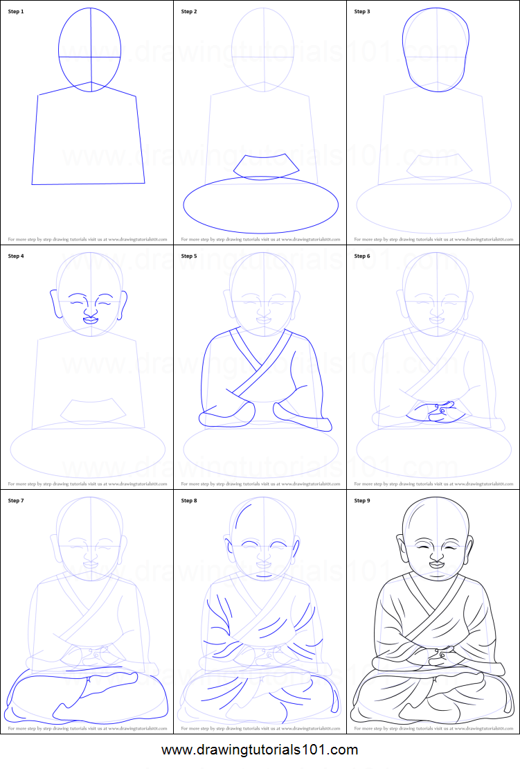 751x1110 How To Draw A Child Buddha Printable Drawing Sheet - Buddha Drawing Step By Step