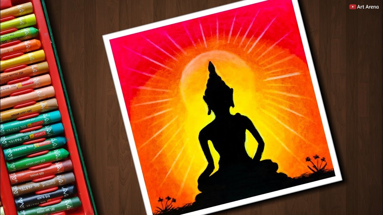 1280x720 Lord Buddha Drawing For Beginners With Oil Pastels - Buddha Drawing Step By Step