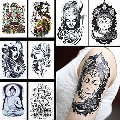 384x384 Fashion Temporary Women Men Buddha Joss Body Art Drawing - Buddha Drawing Tattoo