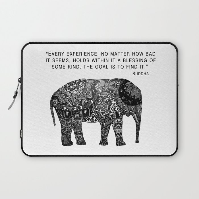 700x700 Buddha Quote With Henna Elephant Laptop Sleeve - Buddha Elephant Drawing