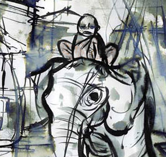 567x537 Lewis Campbell - Buddha Elephant Drawing