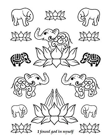 351x450 Set Of Waterproof Temporary Fake Tattoo Stickers - Buddha Elephant Drawing