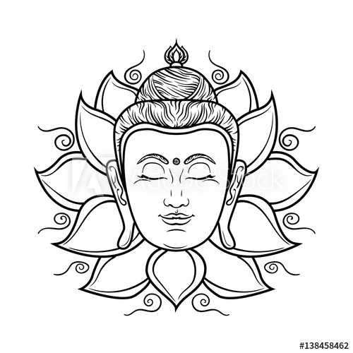 500x500 Buddha Face Isolated On White Esoteric Vintage Illustration - Buddha Face Drawing