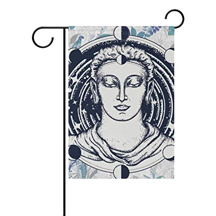 425x425 pengmin buddha face tattoo garden flag thick - Buddha Face Drawing